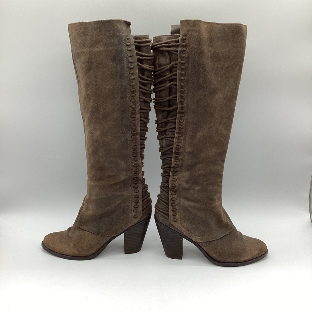 1834. Carlos Santana Brown Lace-Back Side Zip Boots Size 9.5 EUC